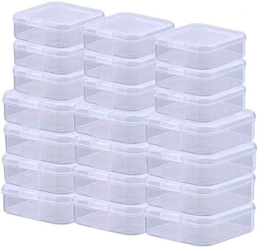 24 Packs Small Clear Plastic Beads Storage Containers Box with Hinged Lid for St 