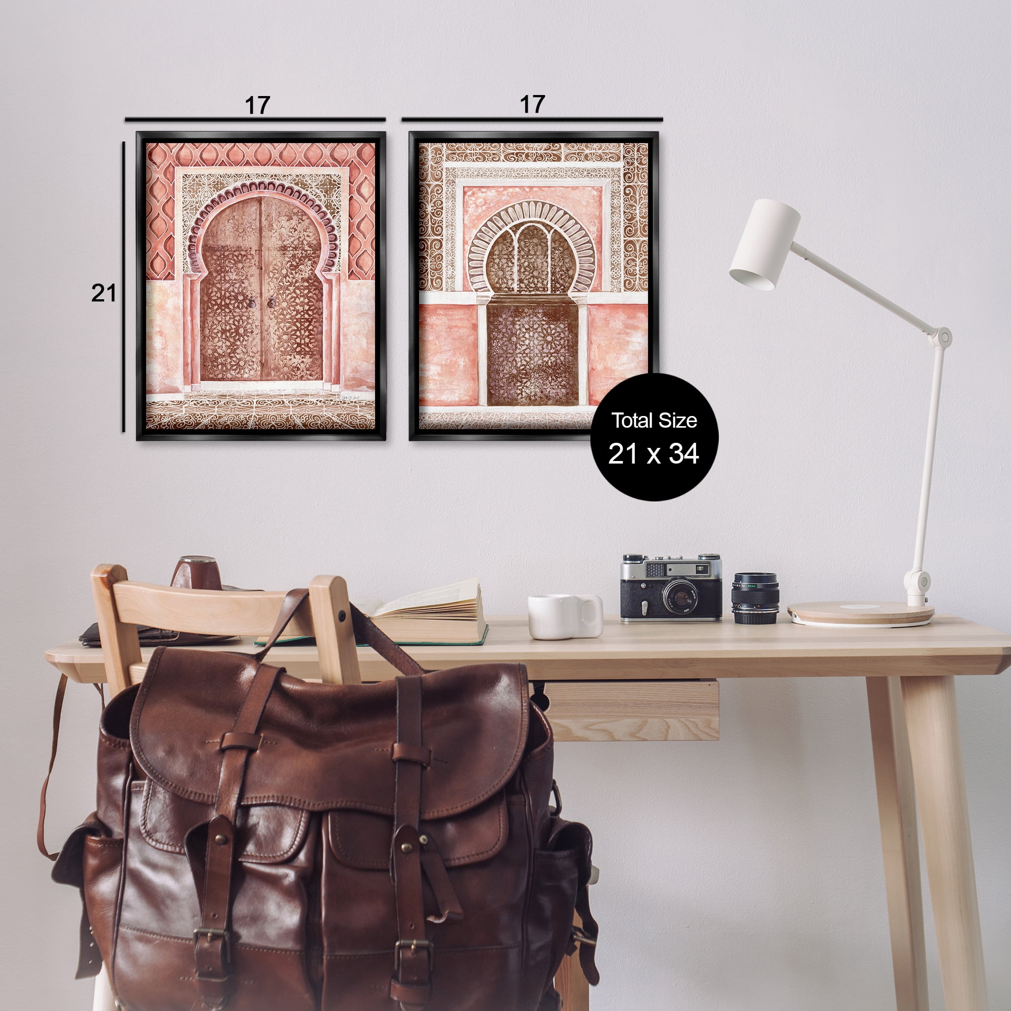 Stupell Industries Moroccan Tiled Alcoves Buildings & Architecture Painting Black Floater Framed Canvas Art Print Wall Art, 17 x 21, Set of 2