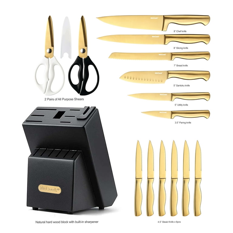 McCook MC21GB 15-Piece Golden Titanium Kitchen Knife Set