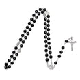 thumbnail image 1 of Collar religioso con cruz de cristal negro y rosario católico, 1 of 1