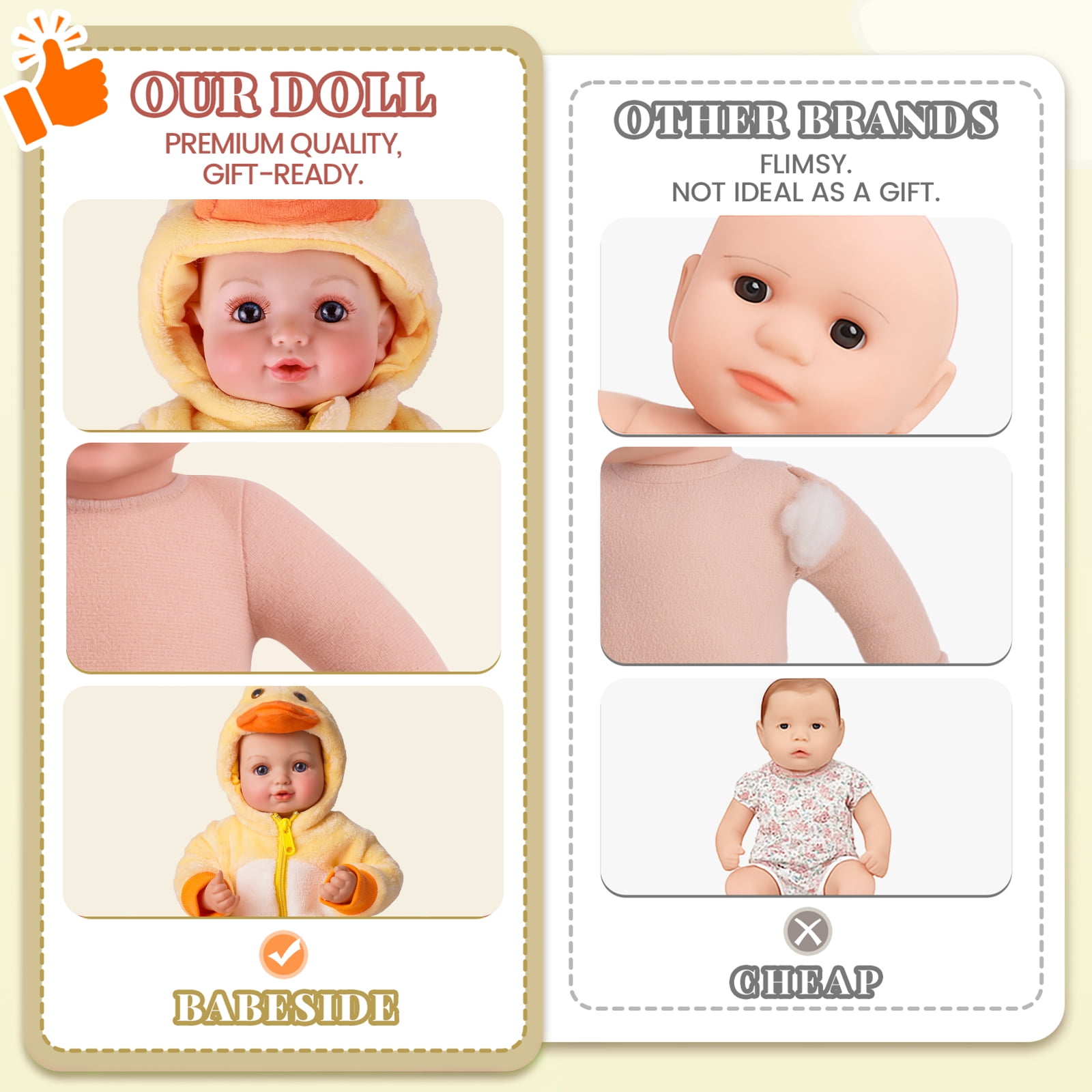 Babeside 17-Inch Baby Doll with Soft Cloth Body, Includes Outfit, Bottle & Magnetic Pacifier – Great Gift for Kids
