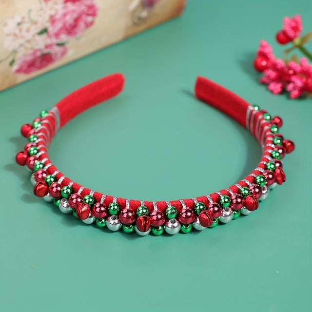 Diadema Navideña con Cascabeles Rojos y Verdes | Accesorios para El Cabello para Fiestas Navideñas | Talla Única para Adultos y Niños | Ligera, de Metal y Tela | Regalo Ideal para Navidad | 15 X 11 C