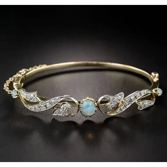3.50 Ct Oval Cut Opal Lab Created Women's Bangle Bracelet 14K Yellow Gold Plated 7.5"
