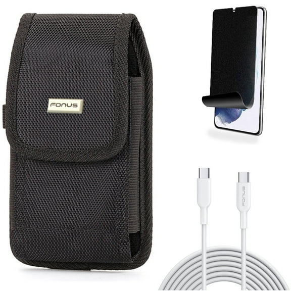 For Samsung Galaxy S21 (6.2") - PD Fast Charger Cord 10ft Long Type-C Cable   Holster Rugged Case Belt Clip   [Fingerprint Works] TPU Film Privacy Screen Protector