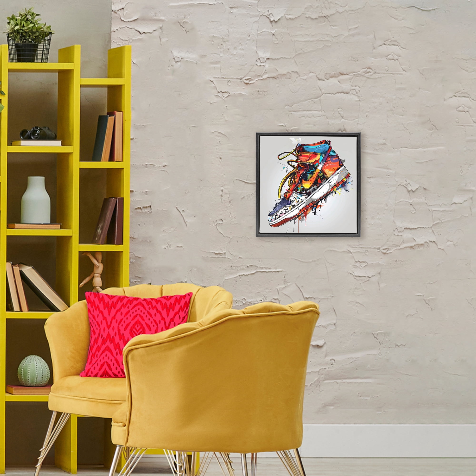 Stupell Industries Graffiti Sneaker with Laces Black Framed Floater Canvas Wall Art, design by Creative Studio
