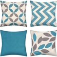 thumbnail image 1 of Cushion Covers, Modern Geometry Cotton Linen Decorative Pillow Case with Invisible Zipper, Set of 4 Cushion Covers for Living Room Chair Sofa, 45 x 45 cm (Blue), 1 of 5