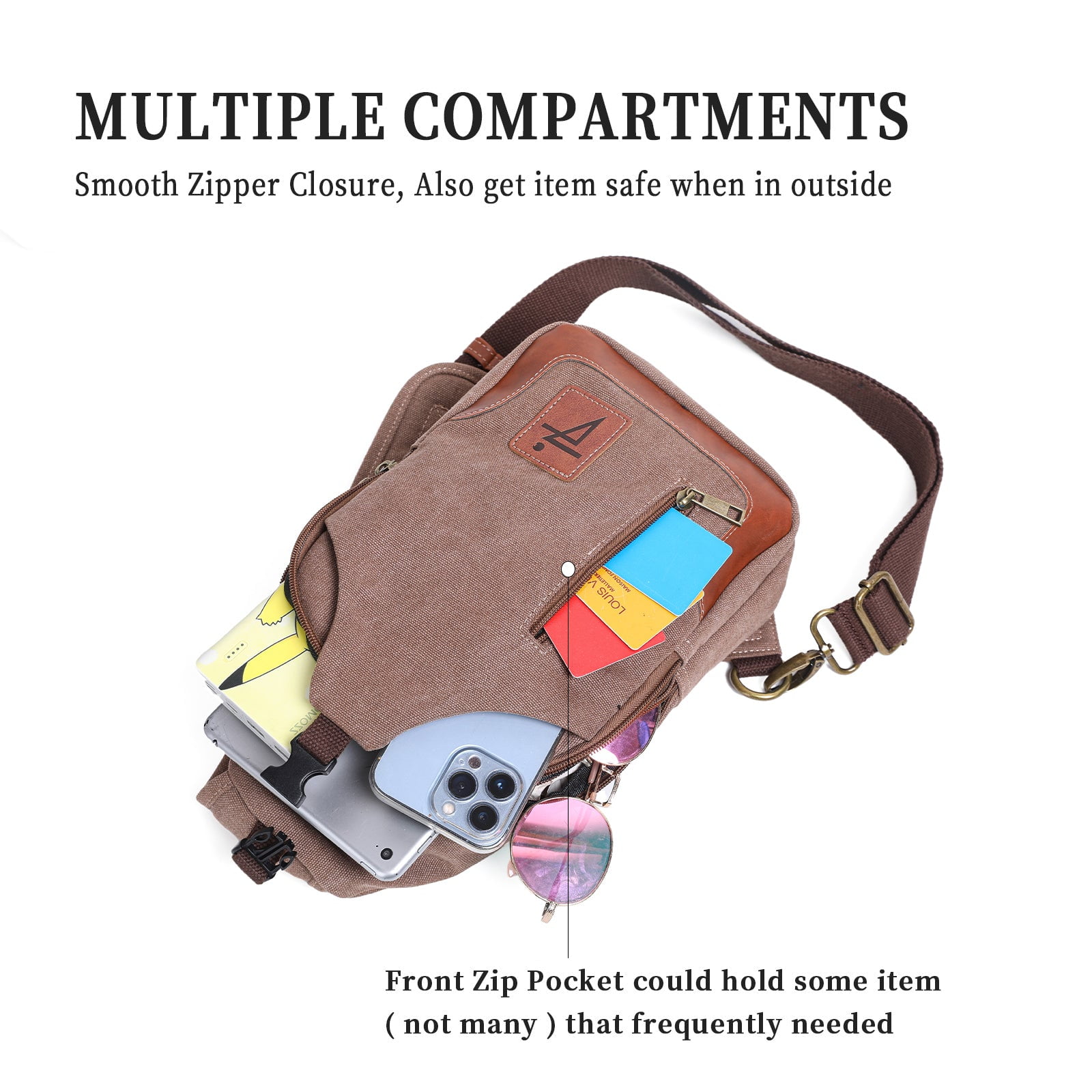 Men Sling Bag Waxed Canvas Crossbody Bag with one strap Travel Hiking Chest Bag daypack