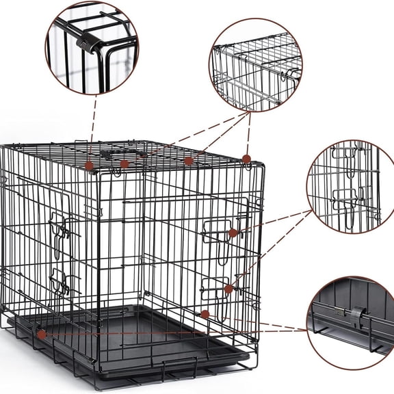 Dog Crates for Small Size Dogs Indoor Double Door Dog Kennels & Houses for Puppy and Cats, Collapsible Metal Contour Dog Cages (Brown, 24.0" L x 18.0" W x 20.0" H)
