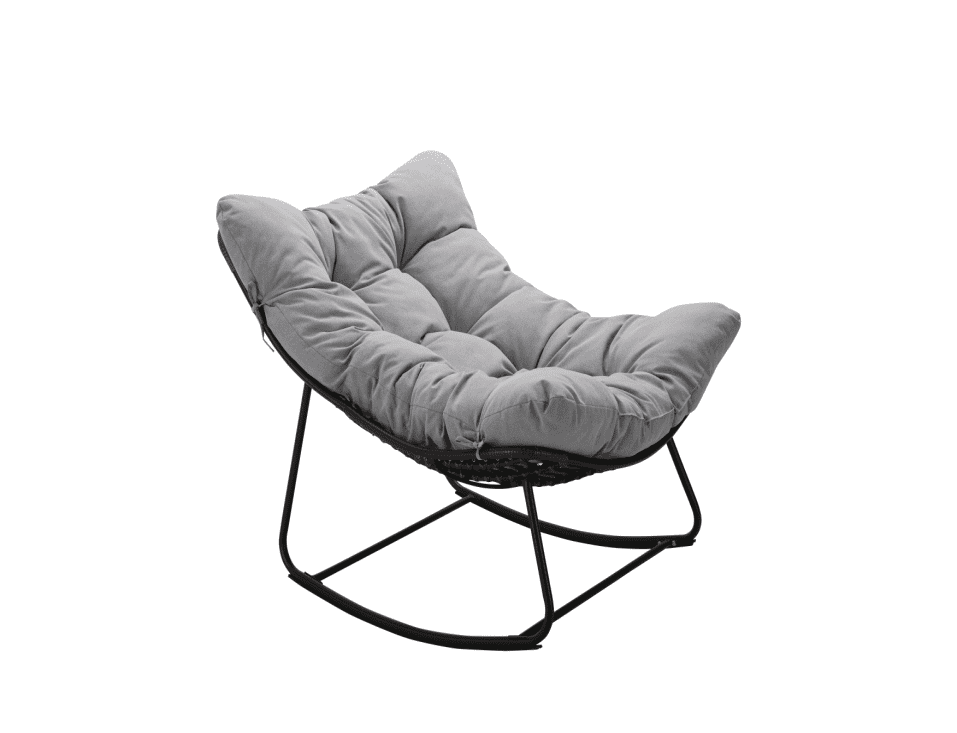 Oversized Papasan Rocking Chair with Footrest, Heavy Duty Wicker Patio Recliner Lounge Chair