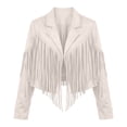 thumbnail image 2 of Fringe Cropped Jacket For Women Notched Collar Long Sleeve Tops Fall Casual Western Cowgirl Motorcycle Open Front Coat, 2 of 5
