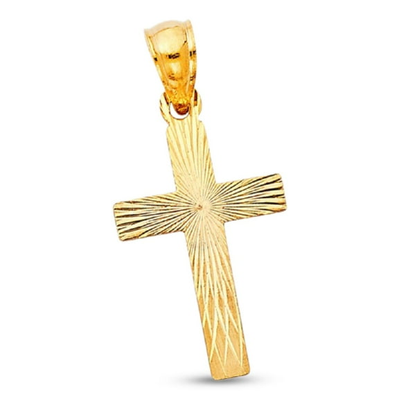 Solid 14k Yellow Gold Cross Pendant Religious Charm Diamond Cut Style Fancy Design 20 x 13 mm