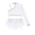 thumbnail image 4 of inlzdz Kids Girls Lyrical Ballet Jazz Dance Outfit 2 Pieces Shiny Gymnastics Crop Top+Sparkly Skirted White 14, 4 of 5