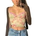 thumbnail image 2 of Women’s Fashion Flower Print Camisole Sexy Lace Stitching V-neck Slimming Exposed Navel Top, 2 of 8