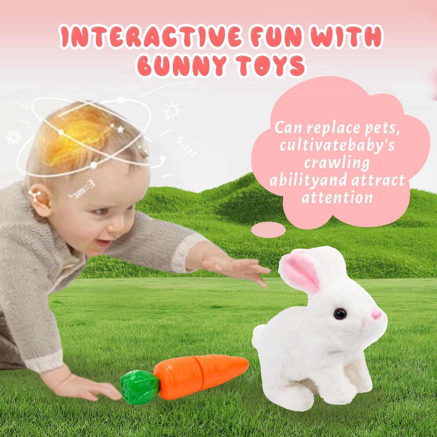 Hopping Bunny Toy, Easter Rabbit Interactive Electronic Pet Plush Bunny Toys with Sounds, Jumping, Twitching Ears - Easter Gifts for Kids (Brown)