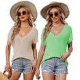 thumbnail image 2 of FLMEI Womens V Neck T-Shirt Summer Pullover Shirt Short Sleeve Knit Tops Large Size Loose Tees Shirt for Women's S-XL, 2 of 9