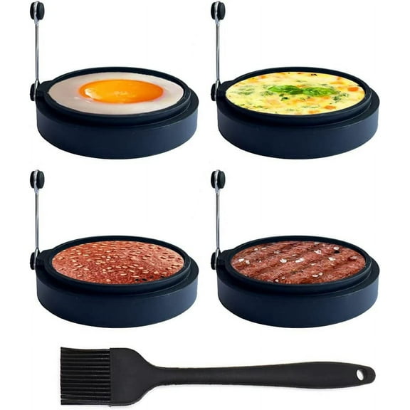 Silicone Egg Ring Molds for Cooking, 4 Pack Egg Rings for Frying Eggs, Non-Stick Pancake Mold, Ideal Sunny Side Up Egg Maker for Breakfast Sandwiches Egg Mcmuffins (Black)