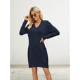 thumbnail image 4 of Women'S V Neck Long Sleeve Above the Knee Relaxed Pullover Fall Sweater Dresses Dark Blue M, 4 of 7