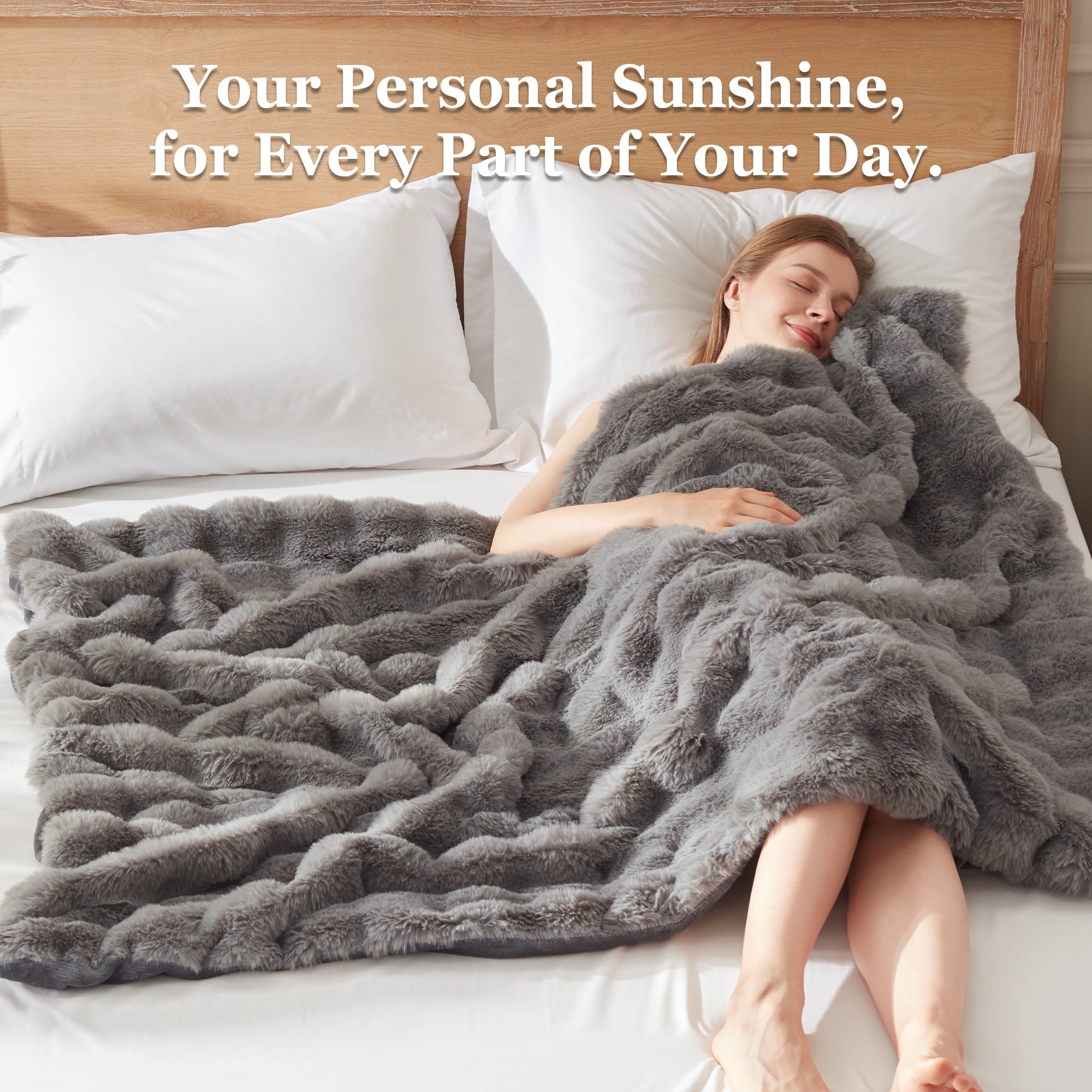 COZY@HOME Heated Blanket,Plush Thick Faux Fur Throw Size 50"x60", London Grey, 5-Min Fast Heating 6 Heating Levels & 4 Hours Auto-Off, Machine Washable