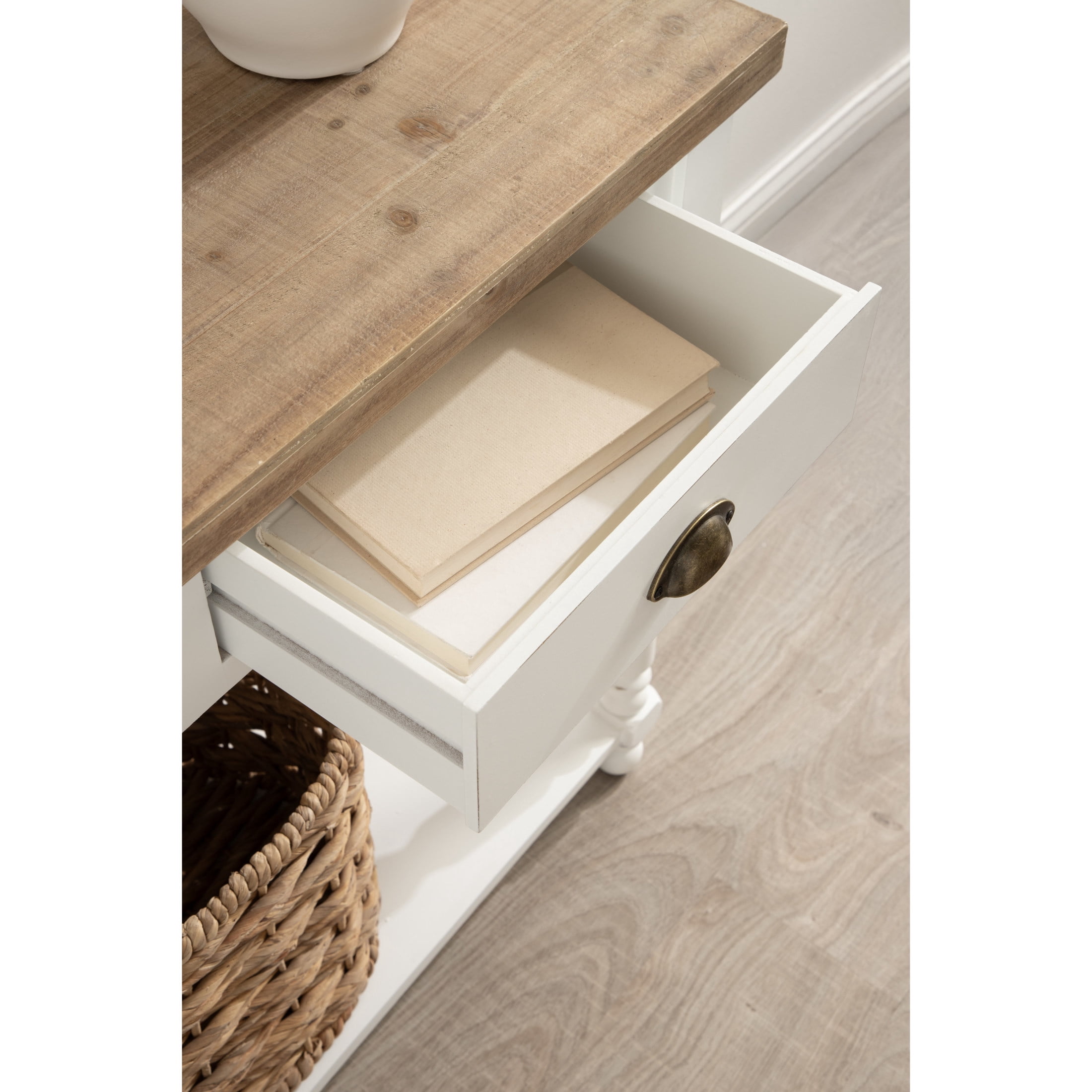 Kate and Laurel Rutledge Coastal Wooden Console Table with Shelf, 40 x 14 x 33, Hazelnut and White, Traditional Wood Entryway Table with Drawers and Decorative Turned Legs for Entry Storage Options