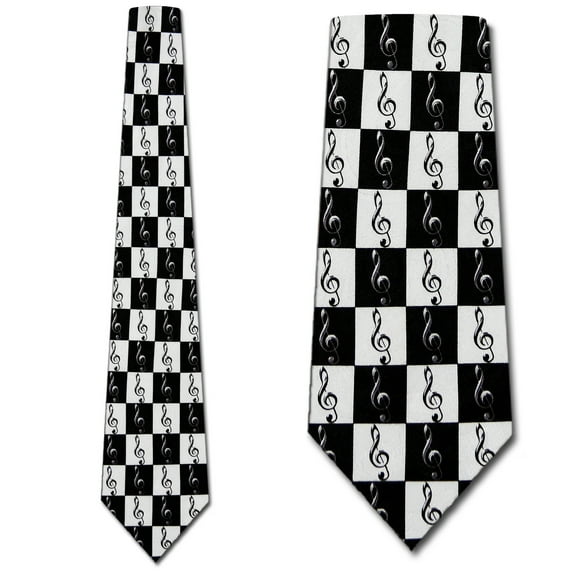 Musical Checkered Clefs Black and White Necktie Me