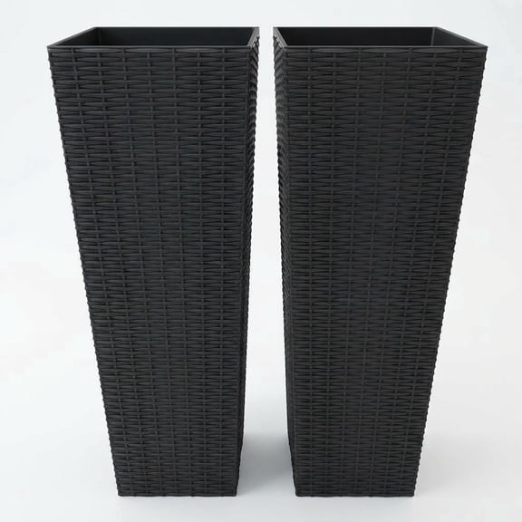 Garvee 2 Pack Tall Planter Pots, 11.77 x 11.77 x 32.16", with 4 Drainage Holes, Black