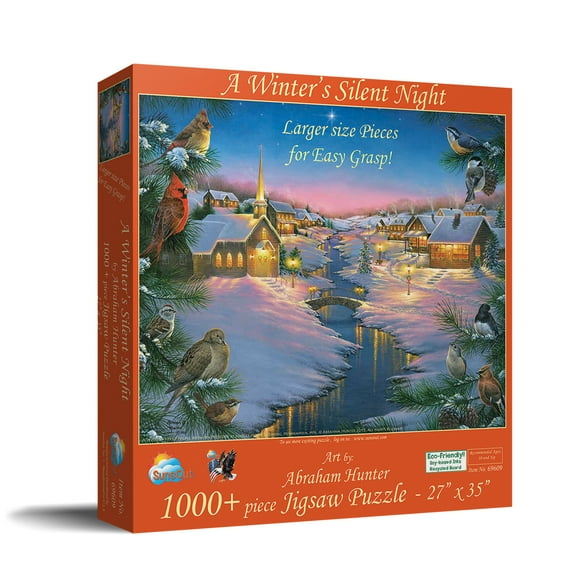 SUNSOUT INC - A Winter's Silent NIght - 1000 pc Large Pieces Jigsaw Puzzle by Artist: Abraham Hunter - Finished Size 27" x 35" - MPN# 69609