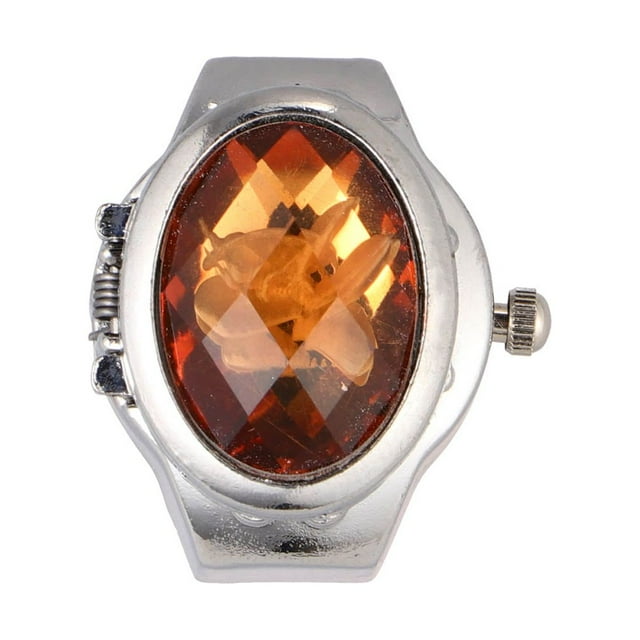EeaseMX Anillo de dedo con forma de reloj ovalado especial Anillo de reloj de cuarzo exquisito de moda para hombres y mujeres (amarillo)