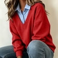 thumbnail image 5 of Floleo Women's Twofer Collar Sweatshirt V Neck Long Sleeve Pullover with Faux Shirt Detail Relaxed Fit Casual Layered Look Top for Fall Winter Daily Wear, 5 of 7