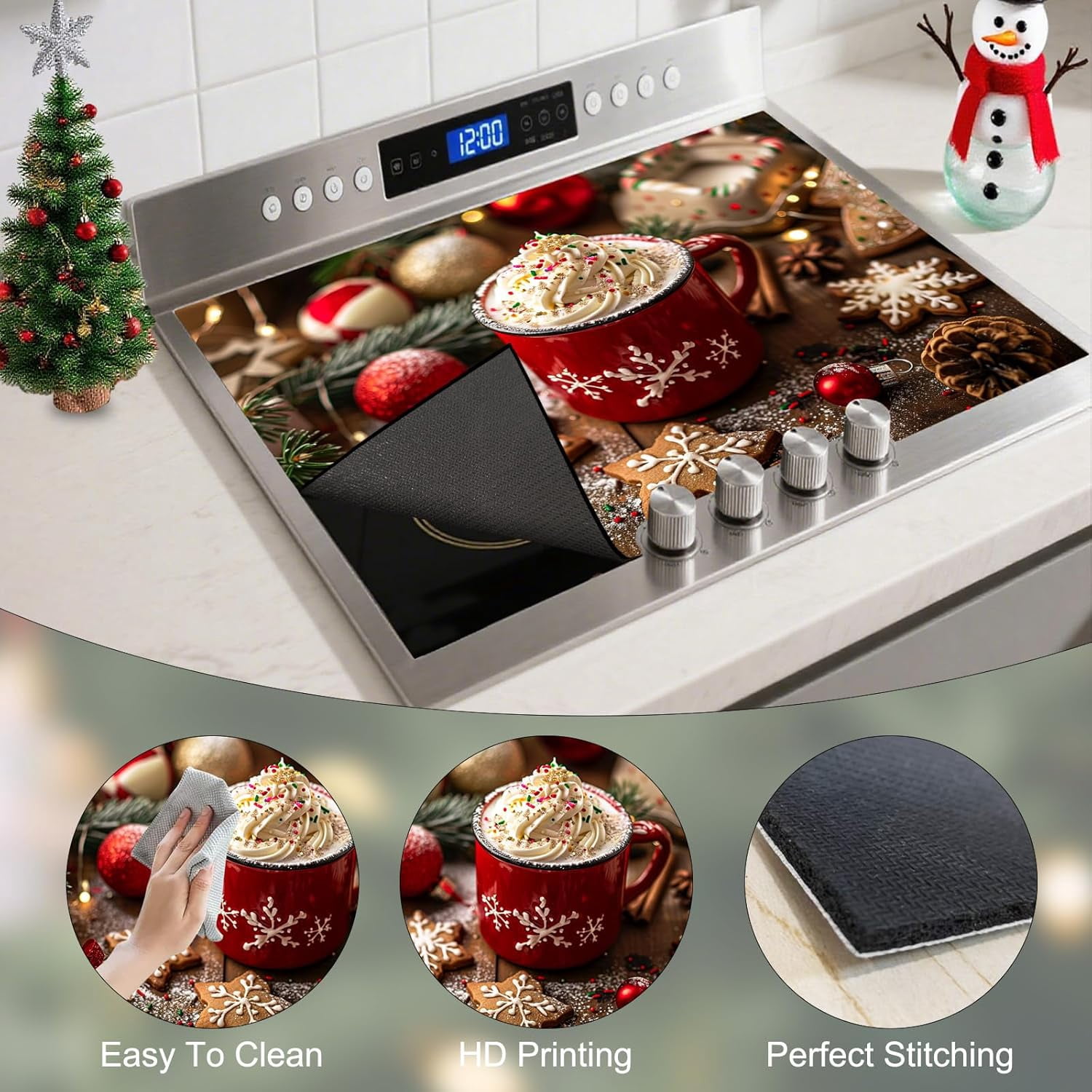 Stove Top Cover 28.35×20.47inch,Red cup and gift pattern Stove Cover, Polyester & Diatom Mud Blend, Fun Pattern Decor