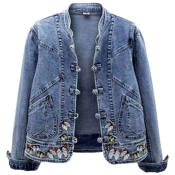 Women Jeans Jacket Spring Autumn Embroidered Short Denim Jackets Basic Coat Women'S Casual Jackets L