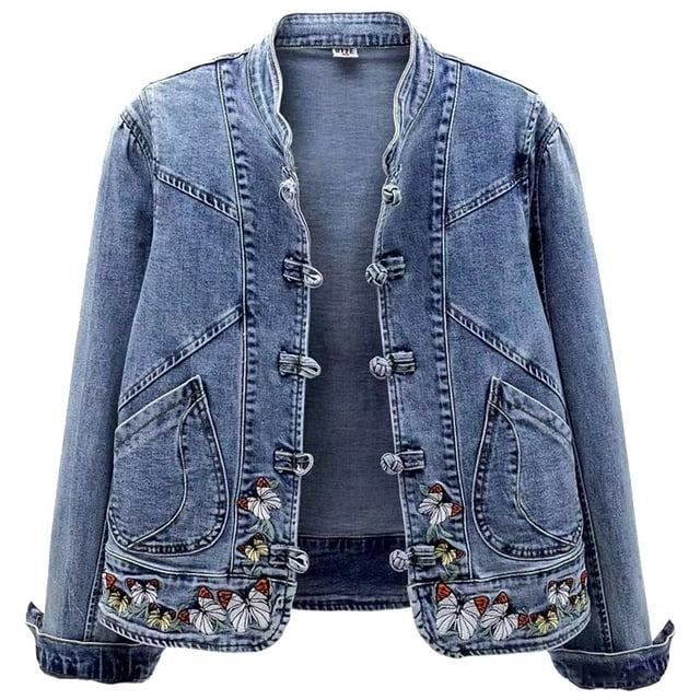 Kcodviy Veste en Jean pour Femmes Printemps Vestes Décontractées pour Femmes pour l'Automne Automne Veste Courte en Denim Brodée Vestes Décontractées pour Femmes pour le Travail Vestes Manteau Basique
