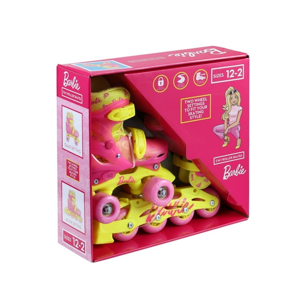 BARBIE Roller Skates For Girls - Adjustable Sizes 3-6, Glitter Wheels
