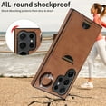 thumbnail image 2 of Dteck for Samsung S24 Ultra Case, Shockproof PU Leather Back Walet Card Slots with Finger Ring Holder Kickstand Basic Phone Case for Galaxy S24 Ultra,Brown, 2 of 9