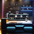 thumbnail image 2 of Queen Size Gaming Daybed with Integrated Desk and Lights, Modern Wooden Bed Frame with 3 Storage Drawers and Built-in Charging Station, Multi-Functional Headboard Bookcase, Black+Blue, 2 of 5
