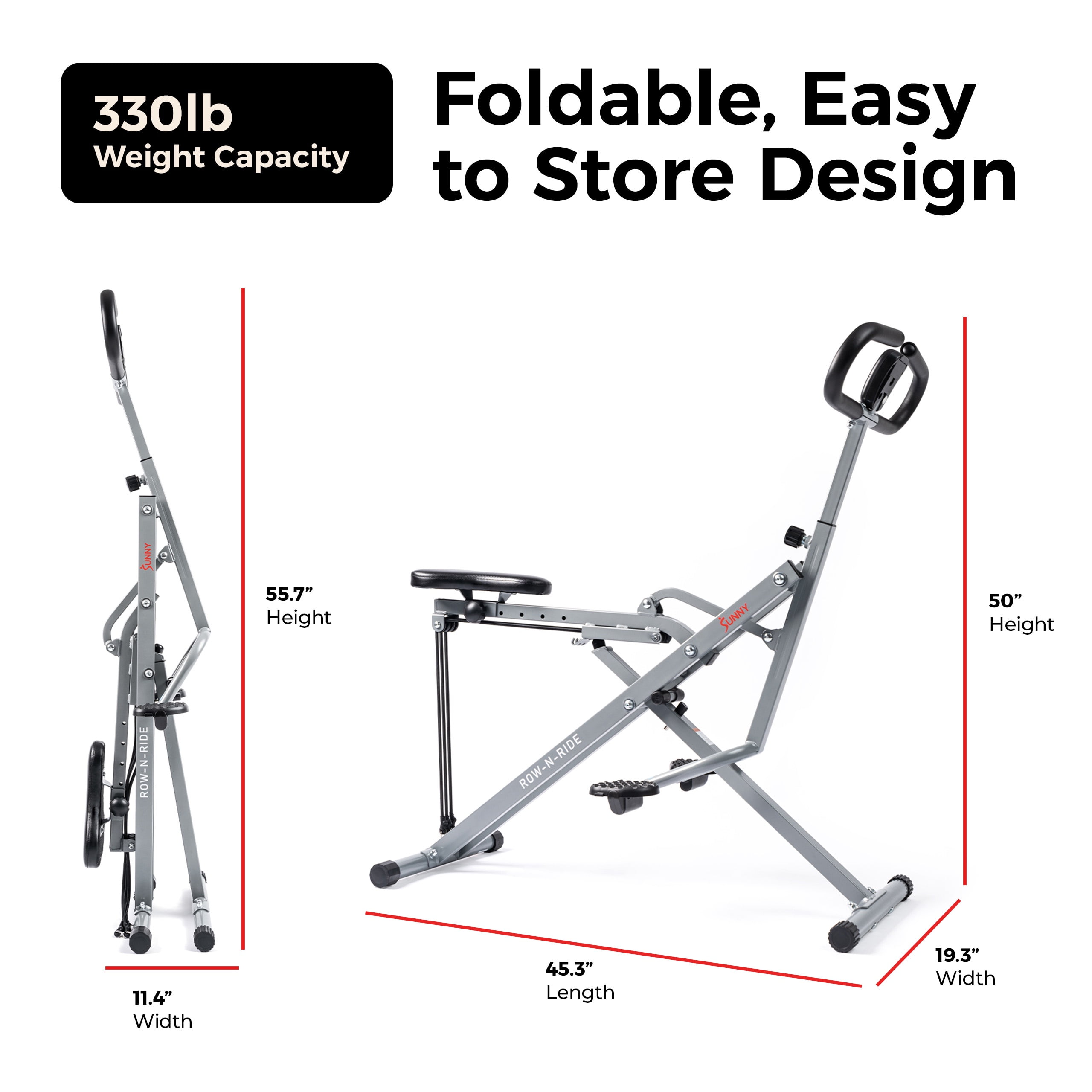Sunny Health & Fitness Smart Upright Row-N-Ride Exerciser, Squat As