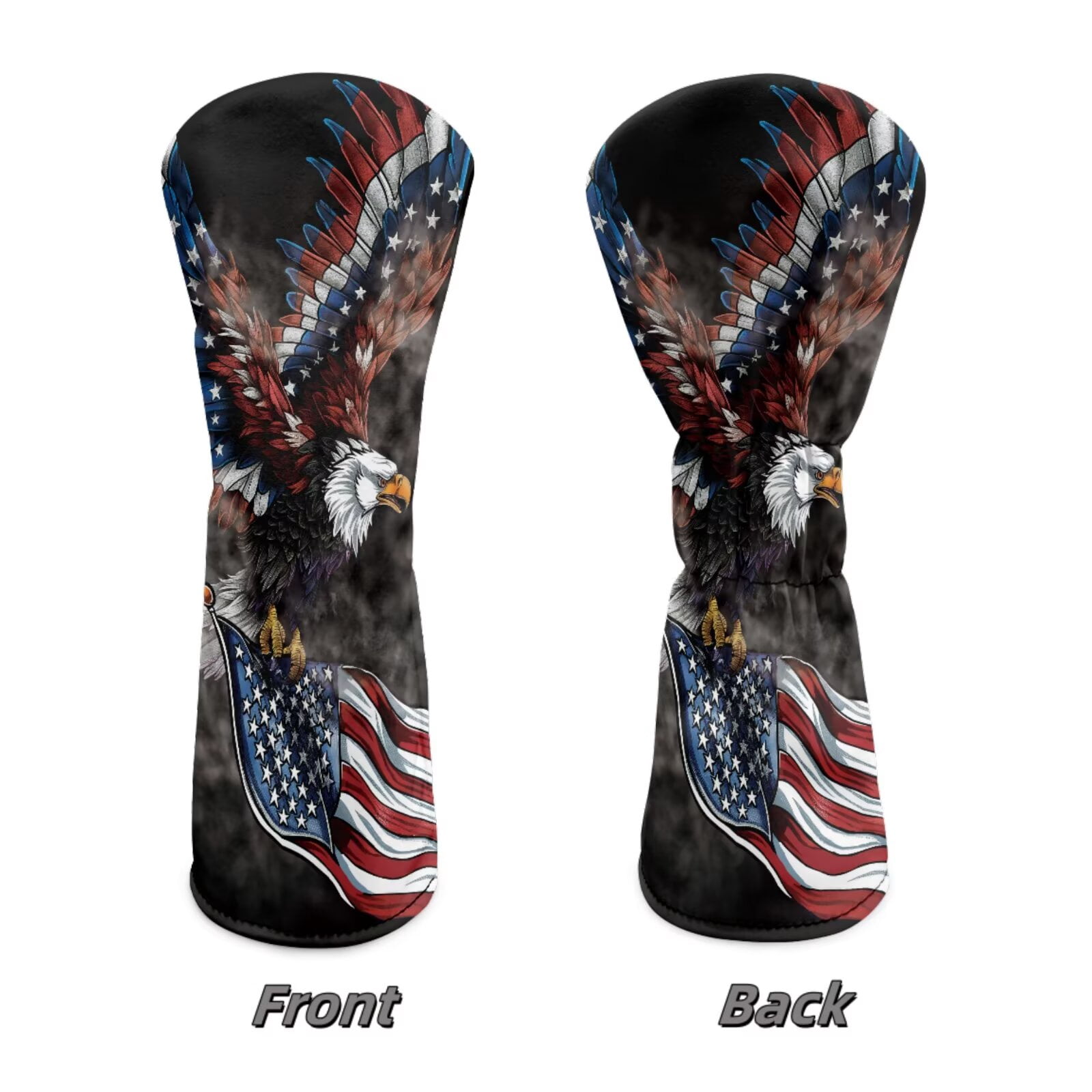Uorisanigo Golf Club Headcover 3/5 Wood Headcover Elastic Closure Premium Leather Bald Eagle American Flag Golf Driver Headcovers, Fairway Wood Head Cover, Hybrid Cover, Set of 3