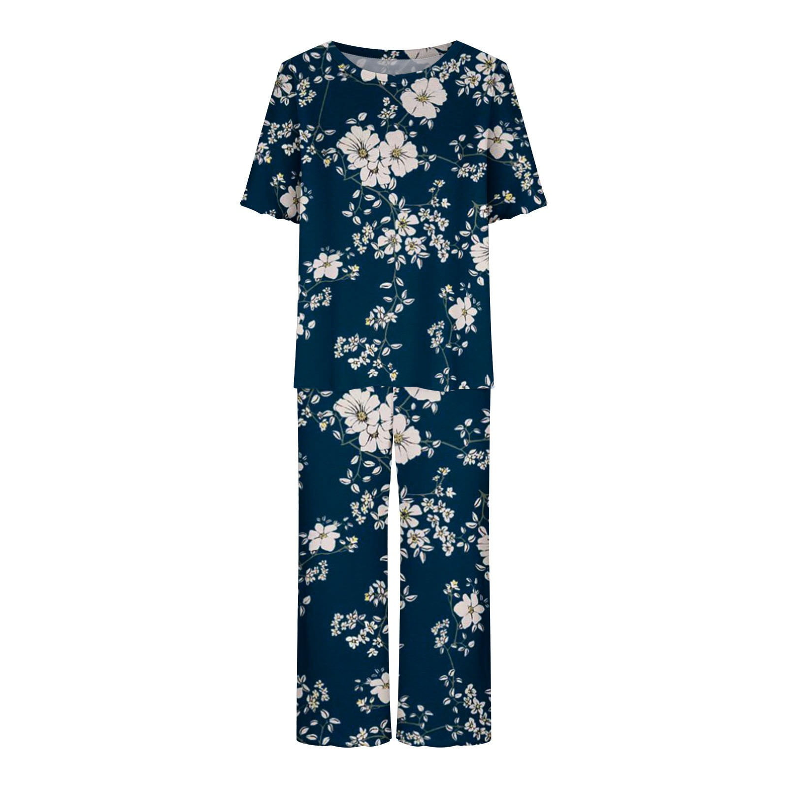 Women's Women's Jersey Knit Pajama Set - Long Sleeve Sleepwear Lounge PJS Blue XX-Large Pajama Sets