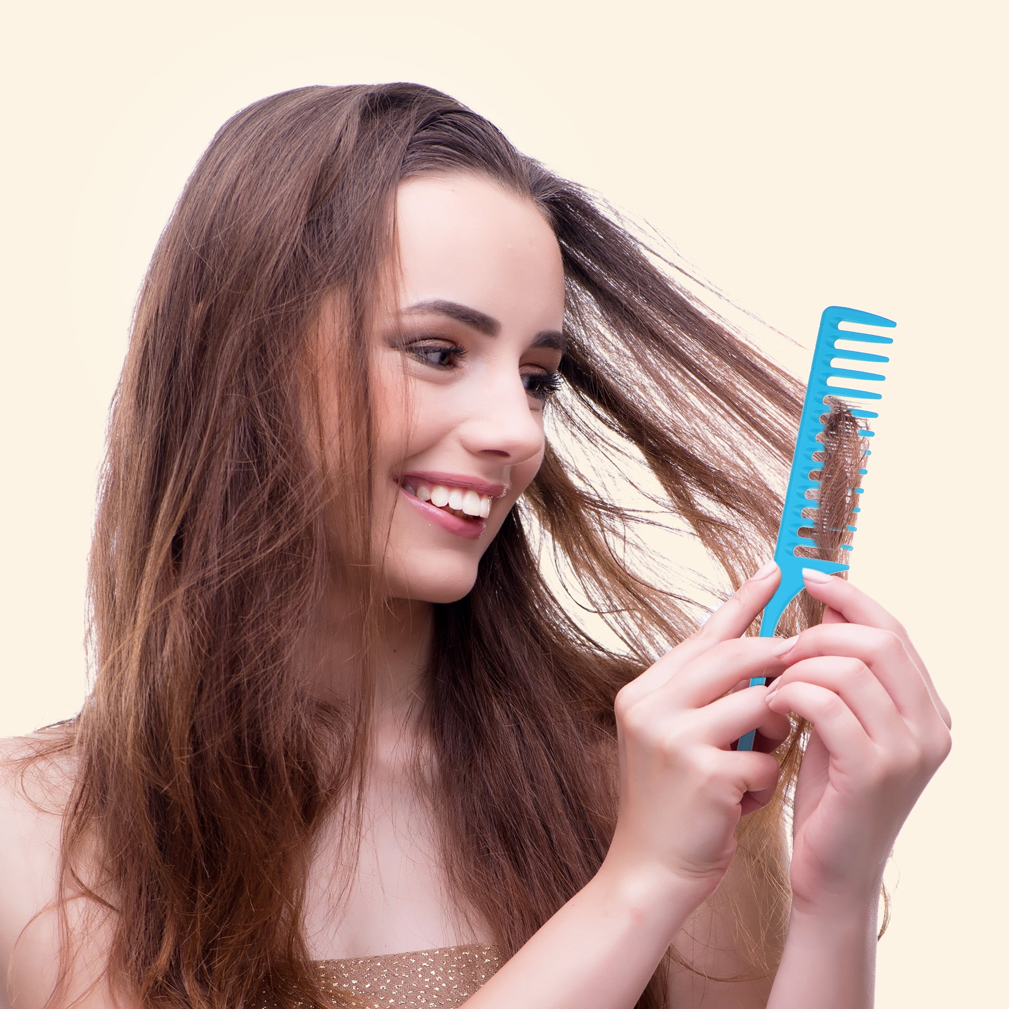 Unique Bargains Wide Tooth Rat Tail Comb Plastic for Wet Curly Hair for Women Men Blue