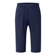 thumbnail image 5 of Mens Capri Pants Summer Casual Elastic Waist Straight Leg Lightweight Cotton Linen Cropped Pants with Pockets, 5 of 9