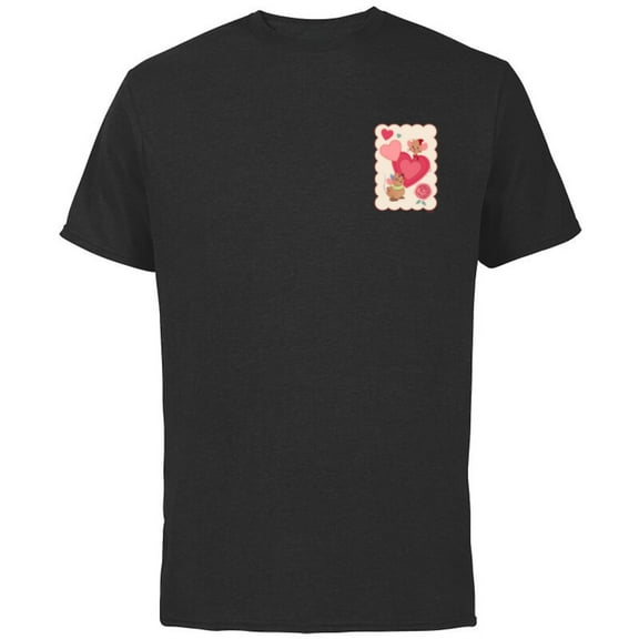 Disney Princess Valentine’s Day Cinderella Jaq & Gus Hearts - Short Sleeve Cotton T-Shirt for Adults - Customized-Black