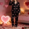 thumbnail image 2 of Valentine's Day Pajamas for Women Bow Print Long Sleeve Top and Pants Soft Sleepwear Black XXL, 2 of 5
