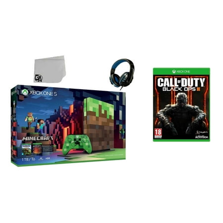Microsoft 23C-00001 Xbox One S Minecraft Limited Edition 1TB Gaming Console with 2 Controller Included with Call of Duty- Black Ops III BOLT AXTION Bundle Used