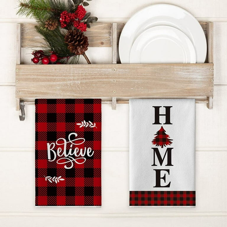 Set of 4 Christmas Kitchen Towels Decorative Set Bathroom Christmas Hand  Towels 18 x 26 Inch Holiday Christmas Towels Tea Buffalo Plaid Christmas  Dish