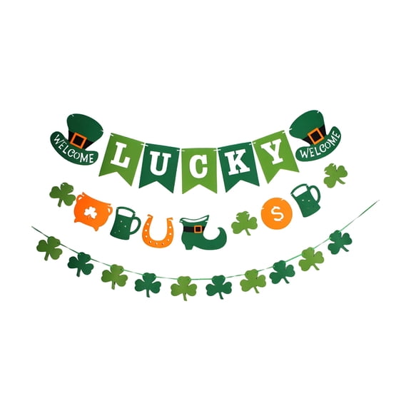 BESTSKY St. Patrick's Day Decorations Lucky Shamrock Banner Garland Irish Decor Spring Party Supplies
