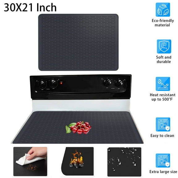 Stove Top Covers Electric Stove Cover Mat, 30X21 inch Silicone Glass Top Stove Protector, Heat Resistant Glass Cooktop Protector(Black)