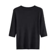 thumbnail image 3 of Lmnyox Summer T Shirt for Women Solid Color Half Sleeve Round Neck Tee Shirt Trendy Loose Ribbed Knit Basic Tops, 3 of 7