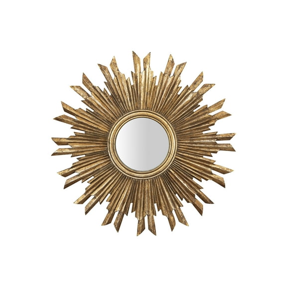 Creative Co-Op Round Reclaimed Wood Sunburst Wall Mirror, Gold