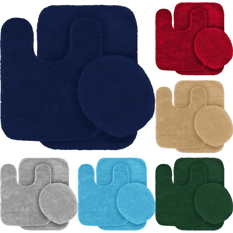 ZYPPP 3-Piece Solid Bathroom Bath Mat Set – Plush Contour Rug with Toilet Lid Cover, Non-Slip Absorbent Bath Rugs for Bathroom Floor, Soft Cozy Mats for Tub/Shower Area, Machine-Washable，TURQUOISE