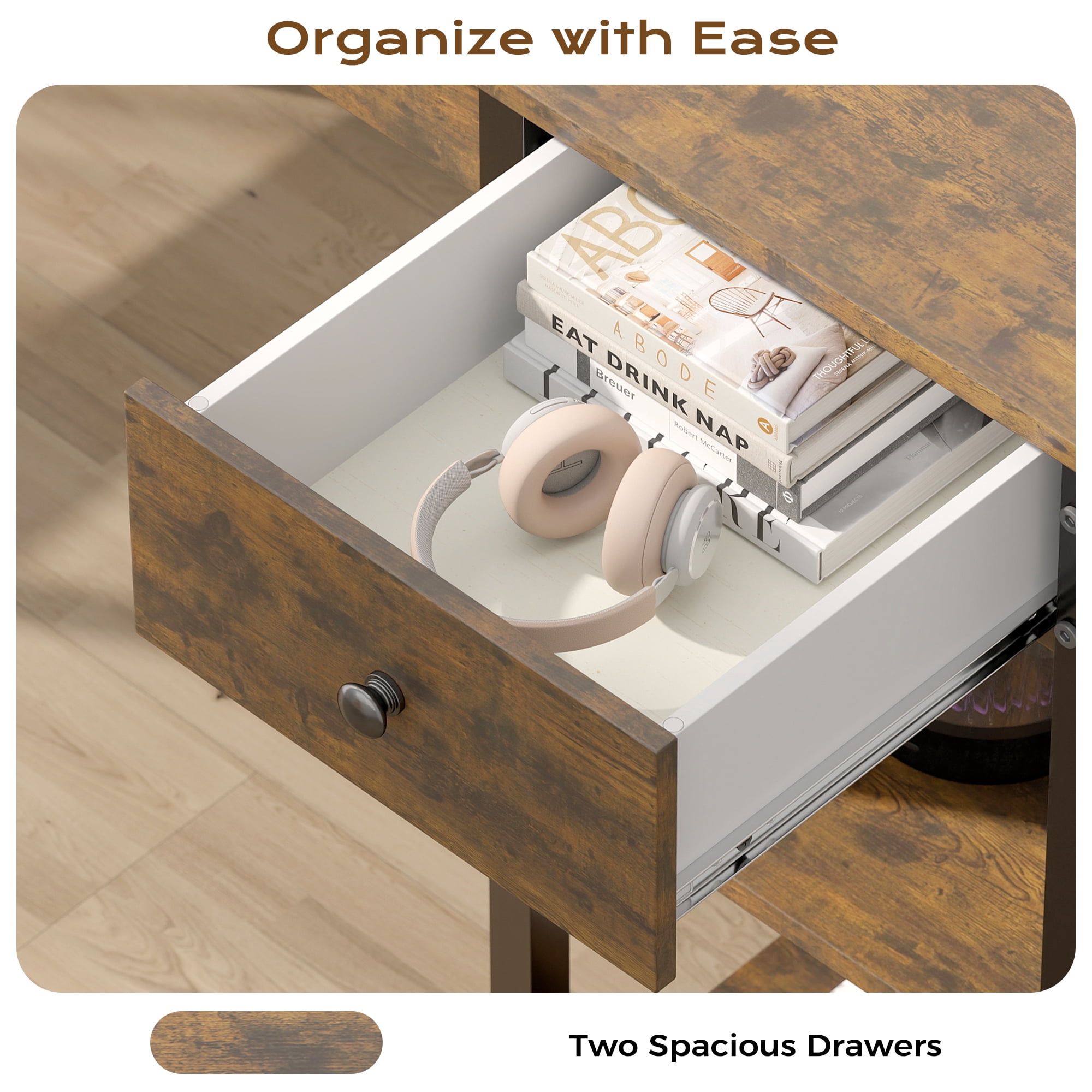 Manxile Computer Desk with Drawer & Open Shelves, Home Office Writing Desk Work Study Table for Small Space, Rustic Brown