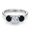 thumbnail image 3 of Gem Stone King 925 Sterling Silver Lab Grown Diamond and Black Onyx Engagement Ring for Women | 1.69 Cttw | Round 6MM | Gemstone April Birthstone | Size 6, 3 of 6